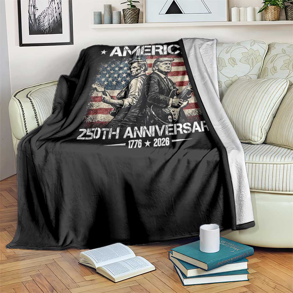 250th Anniversary Abraham Lincoln and Trump Rocking Throw Blanket Rock n Roll Electric Guitar Duel Patriotic 1776-2026 TS02 Print Your Wear