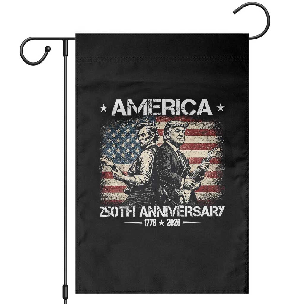250th Anniversary Abraham Lincoln and Trump Rocking Garden Flag Rock n Roll Electric Guitar Duel Patriotic 1776-2026 TS02 Black Print Your Wear