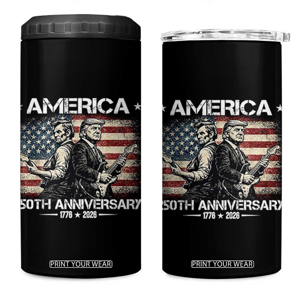 250th Anniversary Abraham Lincoln and Trump Rocking 4 in 1 Can Cooler Tumbler Rock n Roll Electric Guitar Duel Patriotic 1776-2026 TS02 One Size: 16 oz Black Print Your Wear