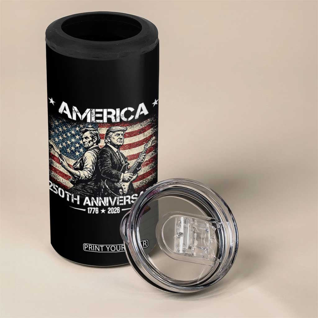 250th Anniversary Abraham Lincoln and Trump Rocking 4 in 1 Can Cooler Tumbler Rock n Roll Electric Guitar Duel Patriotic 1776-2026 TS02 Print Your Wear