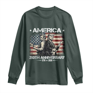250th Anniversary Abraham Lincoln and Trump Rocking Long Sleeve Shirt Rock n Roll Electric Guitar Duel Patriotic 1776-2026 TS02 Dark Forest Green Print Your Wear