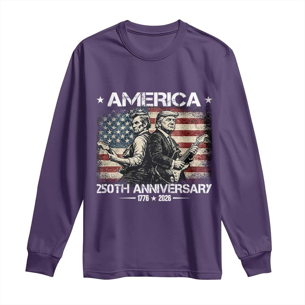 250th Anniversary Abraham Lincoln and Trump Rocking Long Sleeve Shirt Rock n Roll Electric Guitar Duel Patriotic 1776-2026 TS02 Purple Print Your Wear