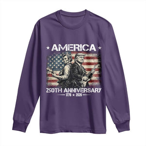 250th Anniversary Abraham Lincoln and Trump Rocking Long Sleeve Shirt Rock n Roll Electric Guitar Duel Patriotic 1776-2026 TS02 Purple Print Your Wear