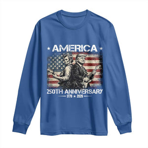 250th Anniversary Abraham Lincoln and Trump Rocking Long Sleeve Shirt Rock n Roll Electric Guitar Duel Patriotic 1776-2026 TS02 Royal Blue Print Your Wear