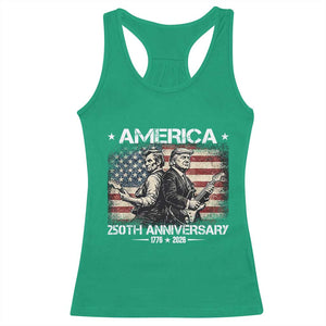 250th Anniversary Abraham Lincoln and Trump Rocking Racerback Tank Top Rock n Roll Electric Guitar Duel Patriotic 1776-2026 TS02 Irish Green Print Your Wear