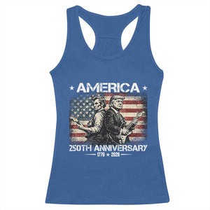 250th Anniversary Abraham Lincoln and Trump Rocking Racerback Tank Top Rock n Roll Electric Guitar Duel Patriotic 1776-2026 TS02 Royal Blue Print Your Wear