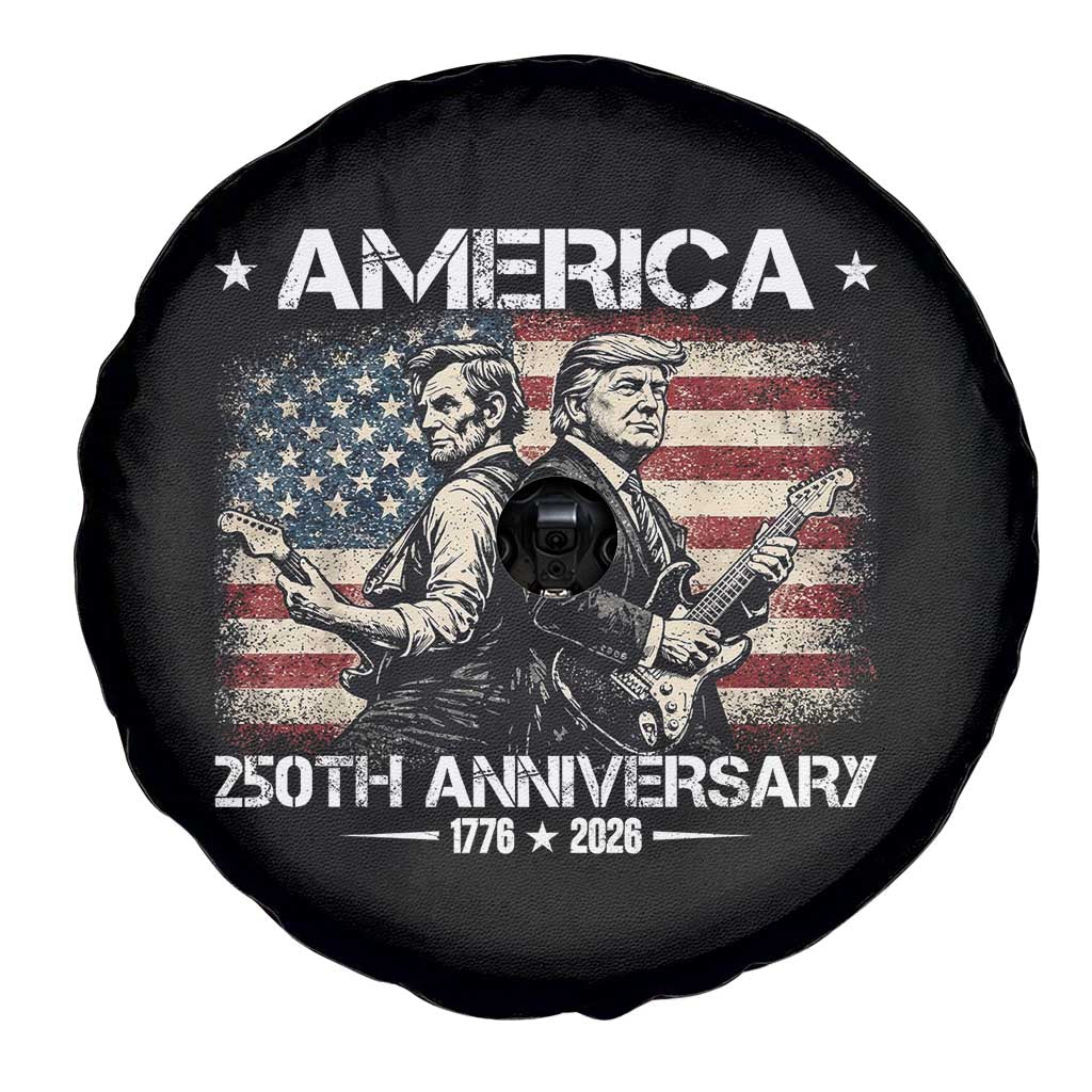250th Anniversary Abraham Lincoln and Trump Rocking Spare Tire Cover Rock n Roll Electric Guitar Duel Patriotic 1776-2026 TS02 Print Your Wear
