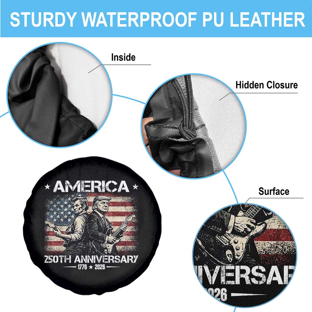 250th Anniversary Abraham Lincoln and Trump Rocking Spare Tire Cover Rock n Roll Electric Guitar Duel Patriotic 1776-2026 TS02 Print Your Wear