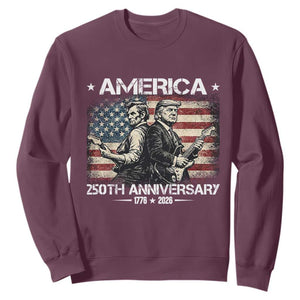 250th Anniversary Abraham Lincoln and Trump Rocking Sweatshirt Rock n Roll Electric Guitar Duel Patriotic 1776-2026 TS02 Maroon Print Your Wear