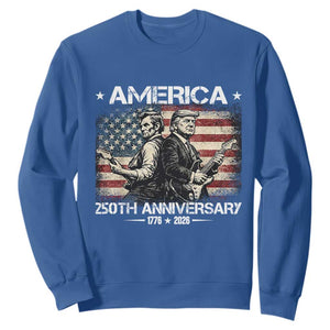250th Anniversary Abraham Lincoln and Trump Rocking Sweatshirt Rock n Roll Electric Guitar Duel Patriotic 1776-2026 TS02 Royal Blue Print Your Wear