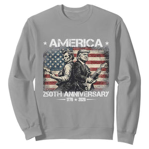 250th Anniversary Abraham Lincoln and Trump Rocking Sweatshirt Rock n Roll Electric Guitar Duel Patriotic 1776-2026 TS02 Sport Gray Print Your Wear