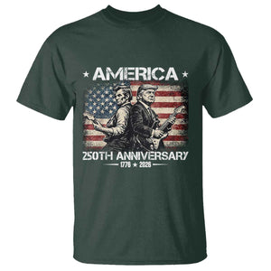 250th Anniversary Abraham Lincoln and Trump Rocking T Shirt Rock n Roll Electric Guitar Duel Patriotic 1776-2026 TS02 Dark Forest Green Print Your Wear