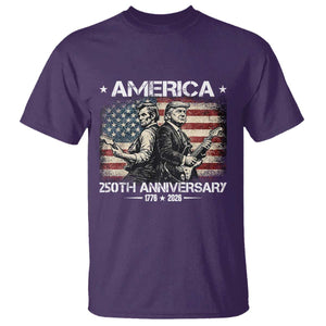 250th Anniversary Abraham Lincoln and Trump Rocking T Shirt Rock n Roll Electric Guitar Duel Patriotic 1776-2026 TS02 Purple Print Your Wear