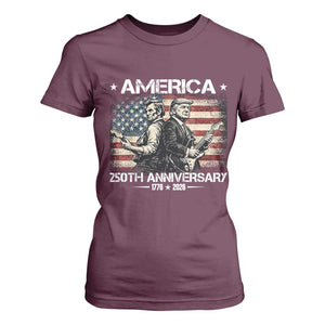 250th Anniversary Abraham Lincoln and Trump Rocking T Shirt For Women Rock n Roll Electric Guitar Duel Patriotic 1776-2026 TS02 Maroon Print Your Wear