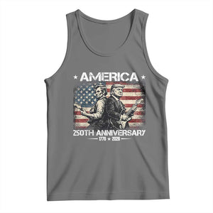 250th Anniversary Abraham Lincoln and Trump Rocking Tank Top Rock n Roll Electric Guitar Duel Patriotic 1776-2026 TS02 Black Heather Print Your Wear