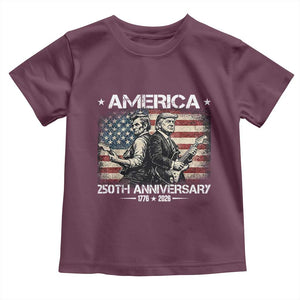 250th Anniversary Abraham Lincoln and Trump Rocking Toddler T Shirt Rock n Roll Electric Guitar Duel Patriotic 1776-2026 TS02 Maroon Print Your Wear