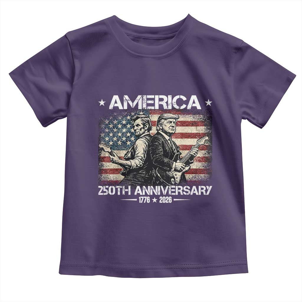 250th Anniversary Abraham Lincoln and Trump Rocking Toddler T Shirt Rock n Roll Electric Guitar Duel Patriotic 1776-2026 TS02 Purple Print Your Wear