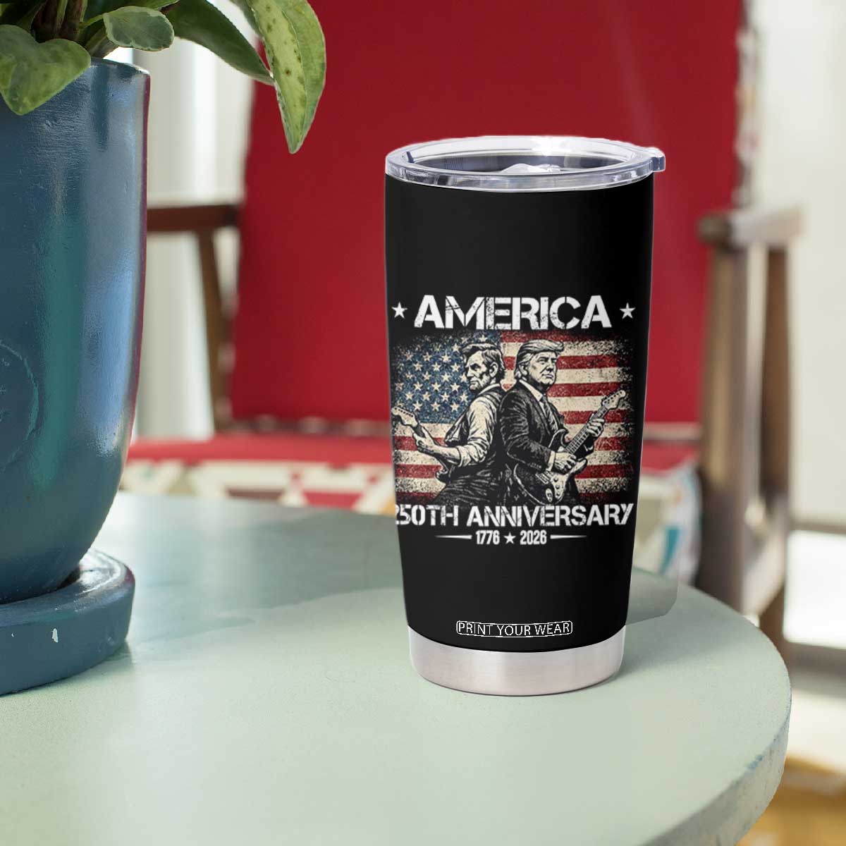 250th Anniversary Abraham Lincoln and Trump Rocking Tumbler Cup Rock n Roll Electric Guitar Duel Patriotic 1776-2026 TS02 Print Your Wear