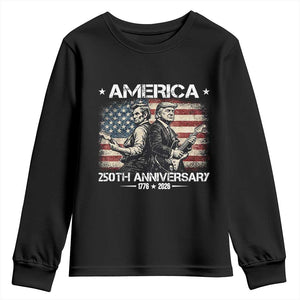 250th Anniversary Abraham Lincoln and Trump Rocking Youth Sweatshirt Rock n Roll Electric Guitar Duel Patriotic 1776-2026 TS02 Black Print Your Wear