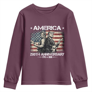 250th Anniversary Abraham Lincoln and Trump Rocking Youth Sweatshirt Rock n Roll Electric Guitar Duel Patriotic 1776-2026 TS02 Maroon Print Your Wear