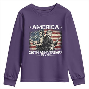 250th Anniversary Abraham Lincoln and Trump Rocking Youth Sweatshirt Rock n Roll Electric Guitar Duel Patriotic 1776-2026 TS02 Purple Print Your Wear