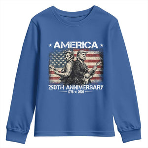 250th Anniversary Abraham Lincoln and Trump Rocking Youth Sweatshirt Rock n Roll Electric Guitar Duel Patriotic 1776-2026 TS02 Royal Blue Print Your Wear