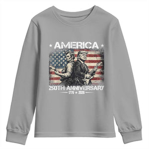 250th Anniversary Abraham Lincoln and Trump Rocking Youth Sweatshirt Rock n Roll Electric Guitar Duel Patriotic 1776-2026 TS02 Sport Gray Print Your Wear