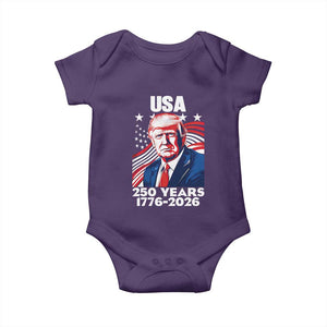 USA 250 Years 1776-2026 Trump Patriotic Portrait Baby Onesie American Flag Semiquincentennial Celebration TS02 Purple Print Your Wear