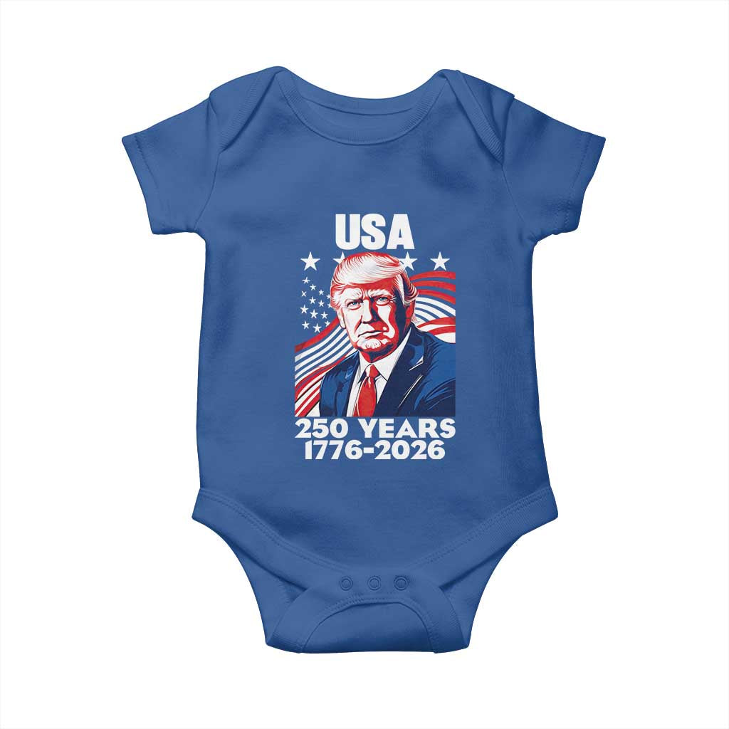 USA 250 Years 1776-2026 Trump Patriotic Portrait Baby Onesie American Flag Semiquincentennial Celebration TS02 Royal Blue Print Your Wear