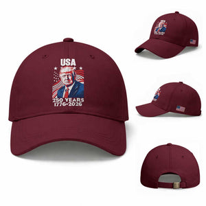USA 250 Years 1776-2026 Trump Patriotic Portrait Baseball Cap American Flag Semiquincentennial Celebration TS02 Baseball Cap Universal Fit Maroon Print Your Wear