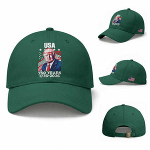 USA 250 Years 1776-2026 Trump Patriotic Portrait Baseball Cap American Flag Semiquincentennial Celebration TS02 Baseball Cap Universal Fit Irish Green Print Your Wear