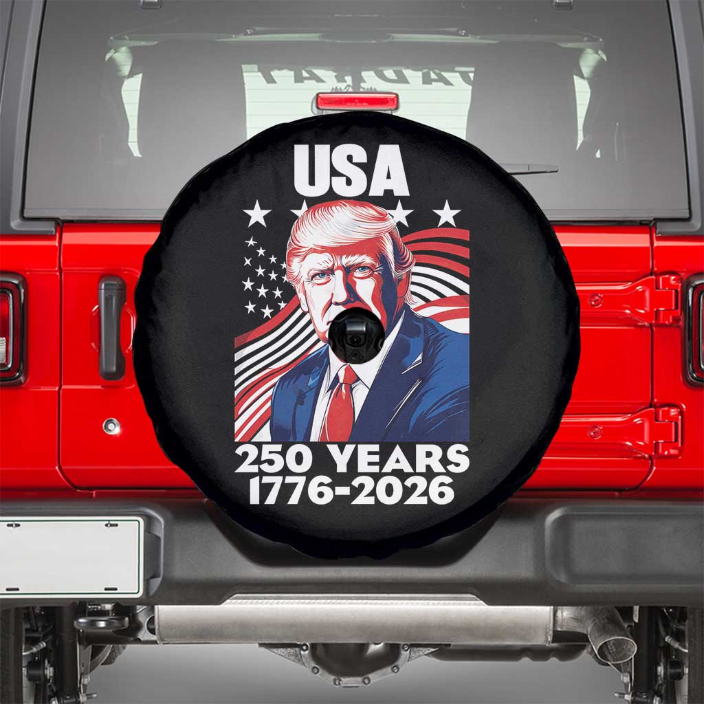 USA 250 Years 1776-2026 Trump Patriotic Portrait Spare Tire Cover American Flag Semiquincentennial Celebration TS02 Black Print Your Wear