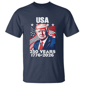 USA 250 Years 1776-2026 Trump Patriotic Portrait T Shirt American Flag Semiquincentennial Celebration TS02 Navy Print Your Wear