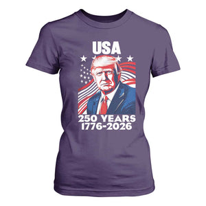 USA 250 Years 1776-2026 Trump Patriotic Portrait T Shirt For Women American Flag Semiquincentennial Celebration TS02 Purple Print Your Wear