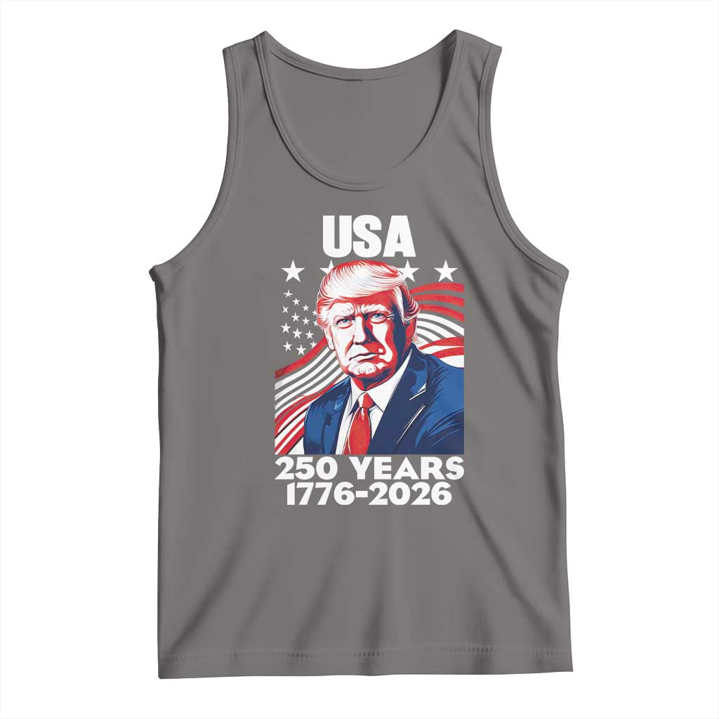 USA 250 Years 1776-2026 Trump Patriotic Portrait Tank Top American Flag Semiquincentennial Celebration TS02 Deep Heather Print Your Wear