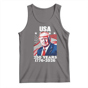 USA 250 Years 1776-2026 Trump Patriotic Portrait Tank Top American Flag Semiquincentennial Celebration TS02 Deep Heather Print Your Wear