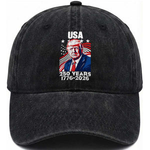 USA 250 Years 1776-2026 Trump Patriotic Portrait Washed Cotton Baseball Cap American Flag Semiquincentennial Celebration TS02 Print Your Wear