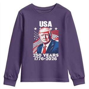 USA 250 Years 1776-2026 Trump Patriotic Portrait Youth Sweatshirt American Flag Semiquincentennial Celebration TS02 Purple Print Your Wear