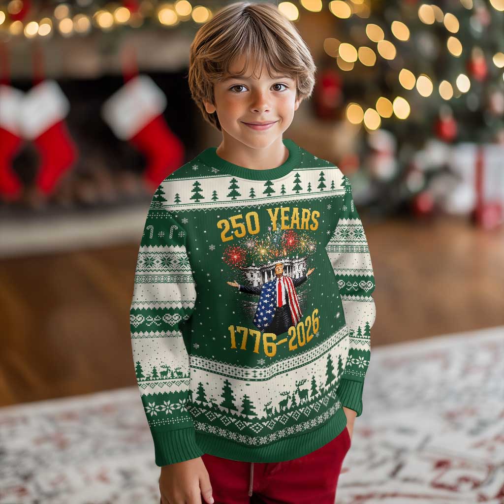 250 Years 1776-2026 Trump Daddys Home Patriotic Ugly Christmas Sweater Fireworks 250th Anniversary Semiquincentennial Celebration TS02 Forest Green Beige Print Your Wear