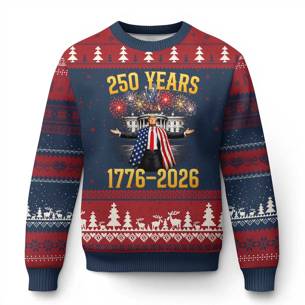 250 Years 1776-2026 Trump Daddys Home Patriotic Ugly Christmas Sweater Fireworks 250th Anniversary Semiquincentennial Celebration TS02 Navy Red Print Your Wear