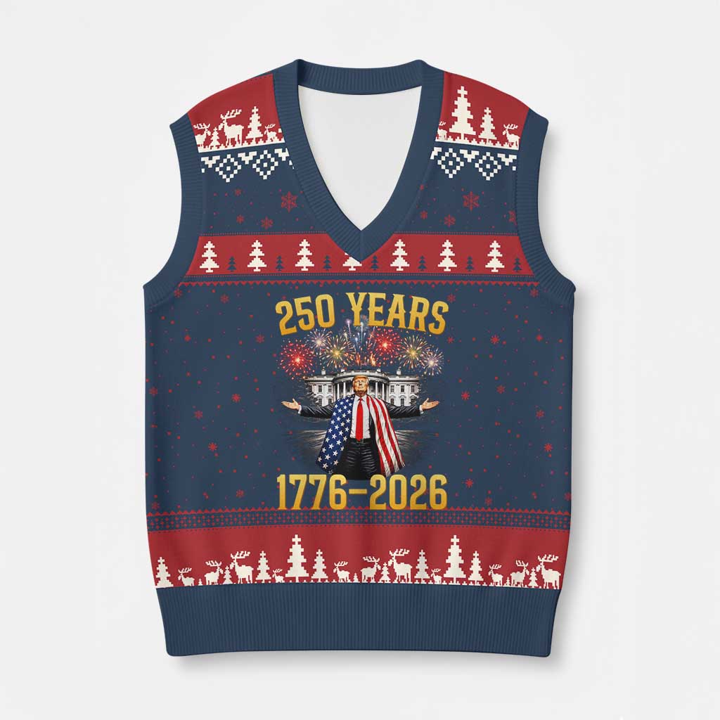 250 Years 1776-2026 Trump Daddys Home Patriotic V-Neck Knit Sweater Vest Fireworks 250th Anniversary Semiquincentennial Celebration TS02 Navy Red Print Your Wear