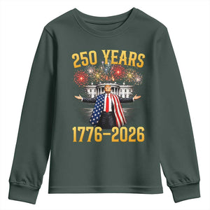 250 Years 1776-2026 Trump Daddys Home Patriotic Youth Sweatshirt Fireworks 250th Anniversary Semiquincentennial Celebration TS02 Dark Forest Green Print Your Wear