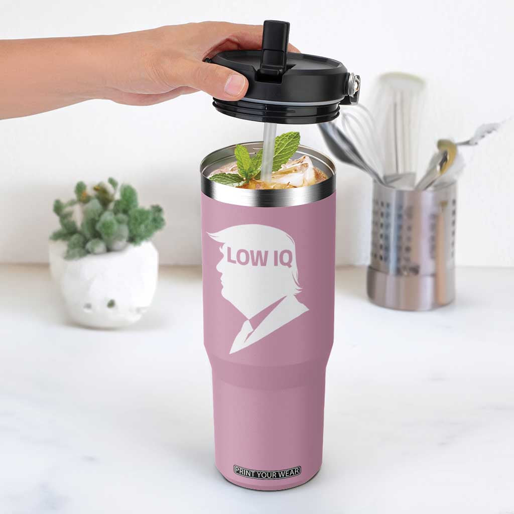 Low IQ Political Silhouette Profile Humor Flip Straw Tumbler Satirical Politics Subtle Hate TS02 One Size: 30 oz Light Pink Print Your Wear
