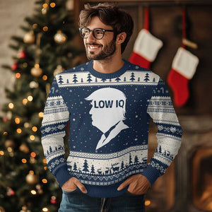 Low IQ Political Silhouette Profile Humor Ugly Christmas Sweater Satirical Politics Subtle Hate TS02 Navy Beige Print Your Wear