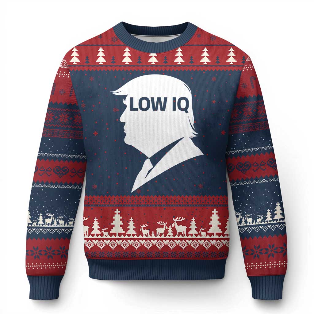 Low IQ Political Silhouette Profile Humor Ugly Christmas Sweater Satirical Politics Subtle Hate TS02 Navy Red Print Your Wear