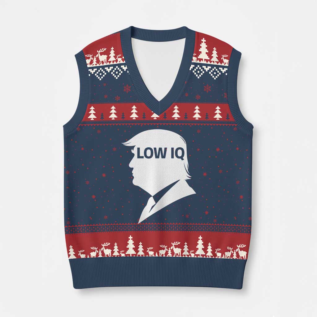 Low IQ Political Silhouette Profile Humor V-Neck Knit Sweater Vest Satirical Politics Subtle Hate TS02 Navy Red Print Your Wear