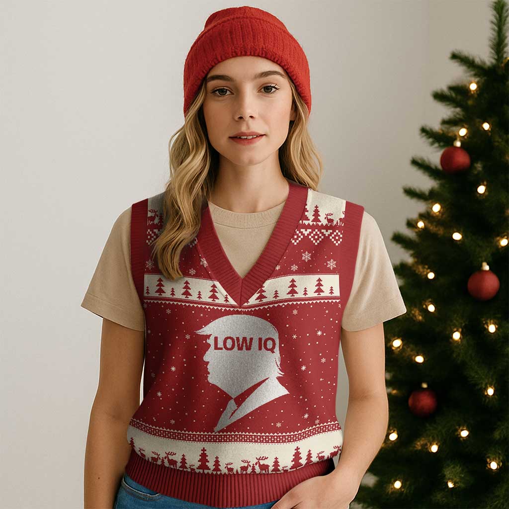 Low IQ Political Silhouette Profile Humor V-Neck Knit Sweater Vest Satirical Politics Subtle Hate TS02 Red Beige Print Your Wear