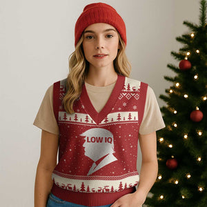 Low IQ Political Silhouette Profile Humor V-Neck Knit Sweater Vest Satirical Politics Subtle Hate TS02 Red Beige Print Your Wear