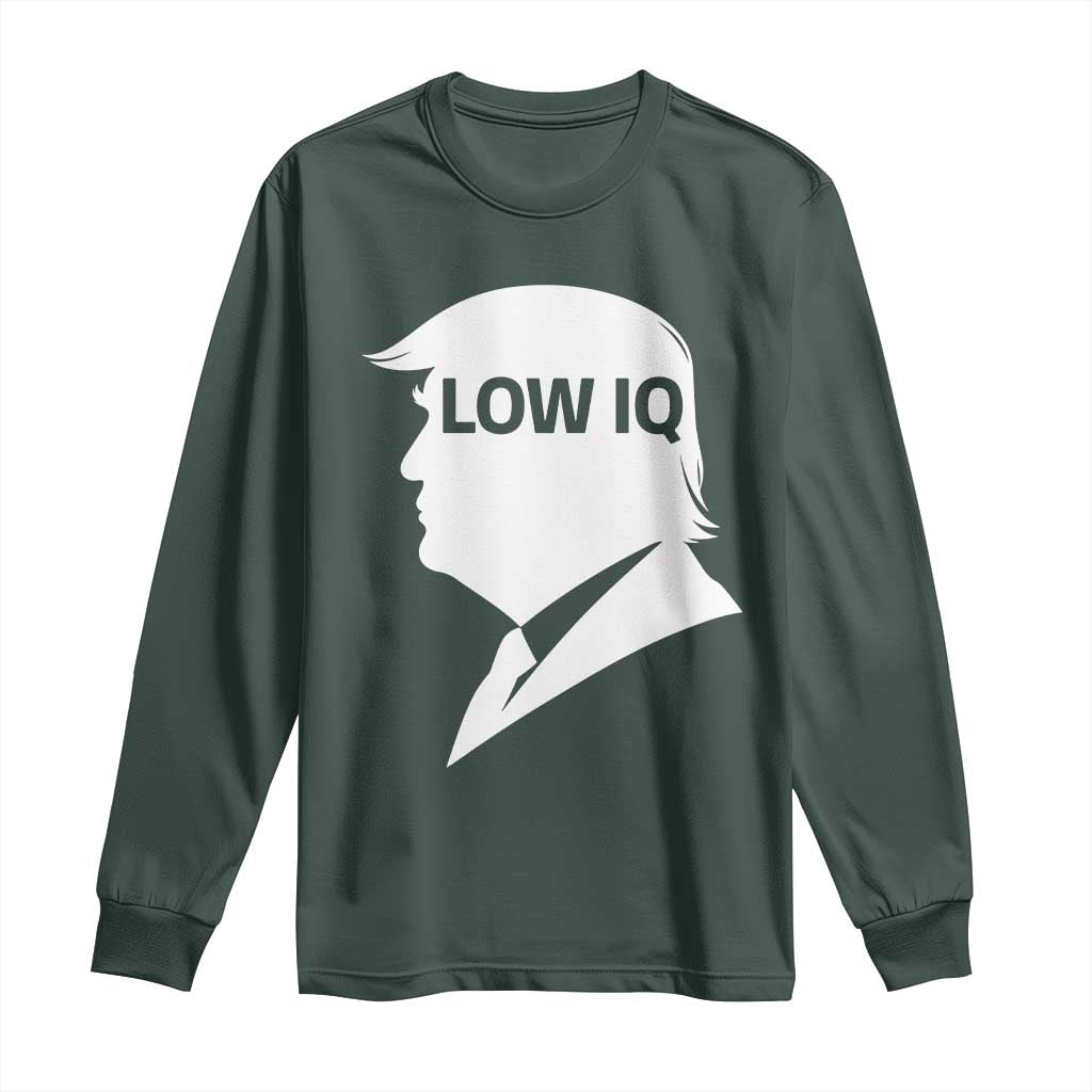 Low IQ Political Silhouette Profile Humor Long Sleeve Shirt Satirical Politics Subtle Hate TS02 Dark Forest Green Print Your Wear