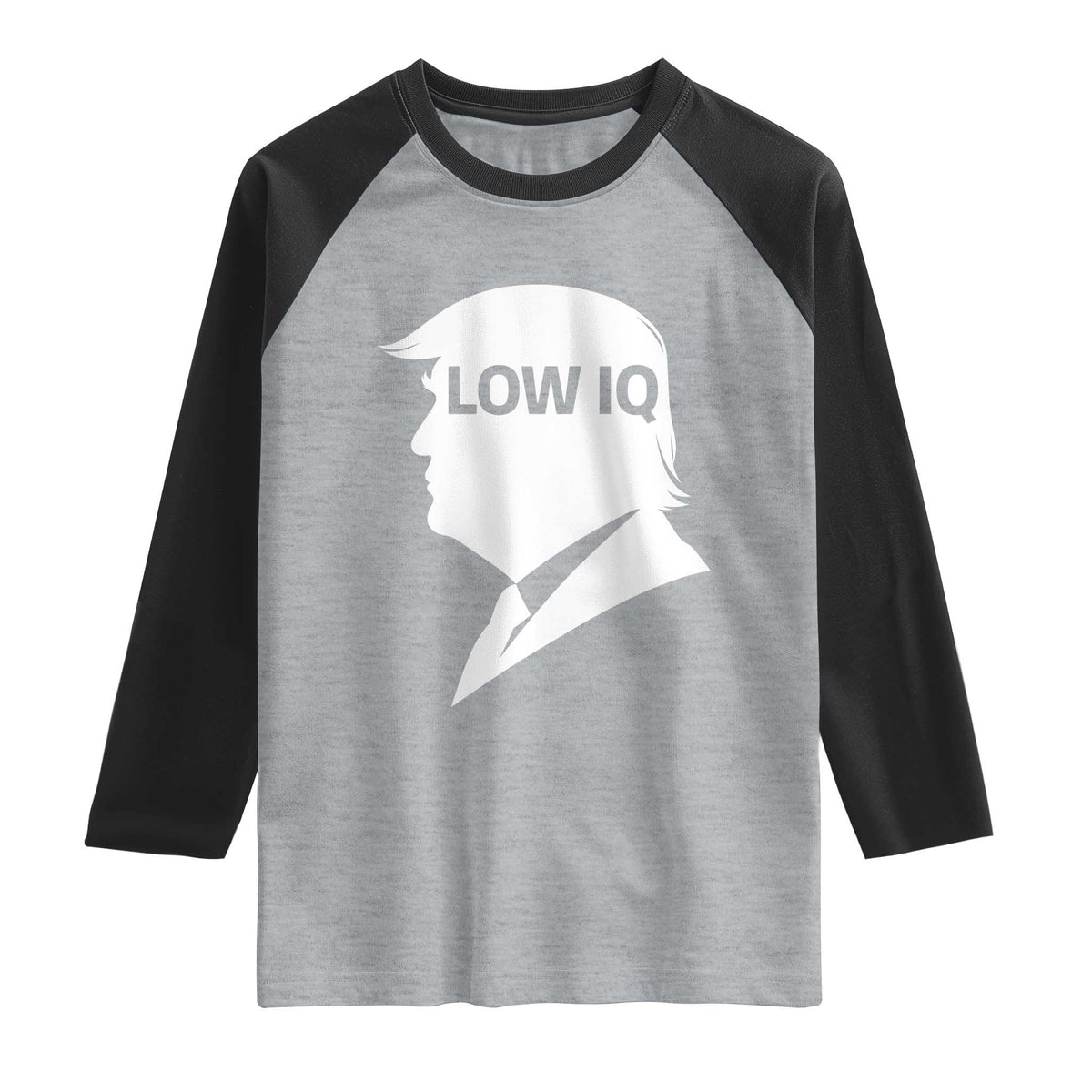 Low IQ Political Silhouette Profile Humor Raglan Shirt Satirical Politics Subtle Hate TS02 Heather Gray Black Print Your Wear
